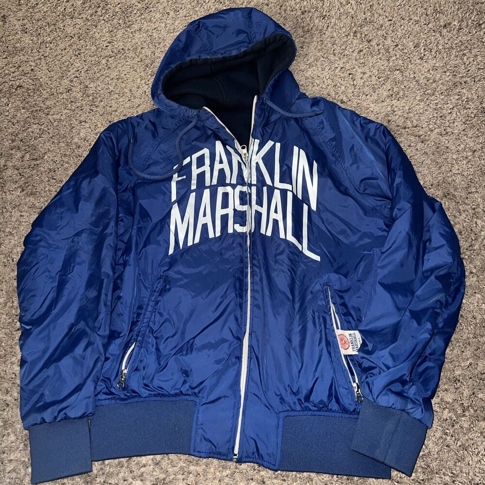 Franklin &‎ Marshall Mens Reversible Hooded Jacket Large, Nylon Blue & Grey